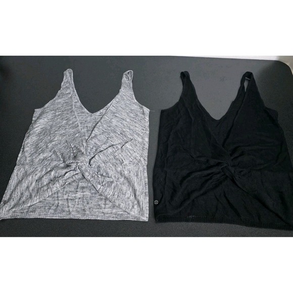 2pc Lululemon Mix & Mingle Tank Heathered Gray Black Woman 4 Yoga Linen Blend - Picture 8 of 12
